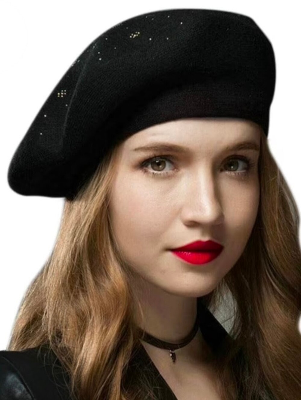 Women's Black Wool Beaded French Beret
